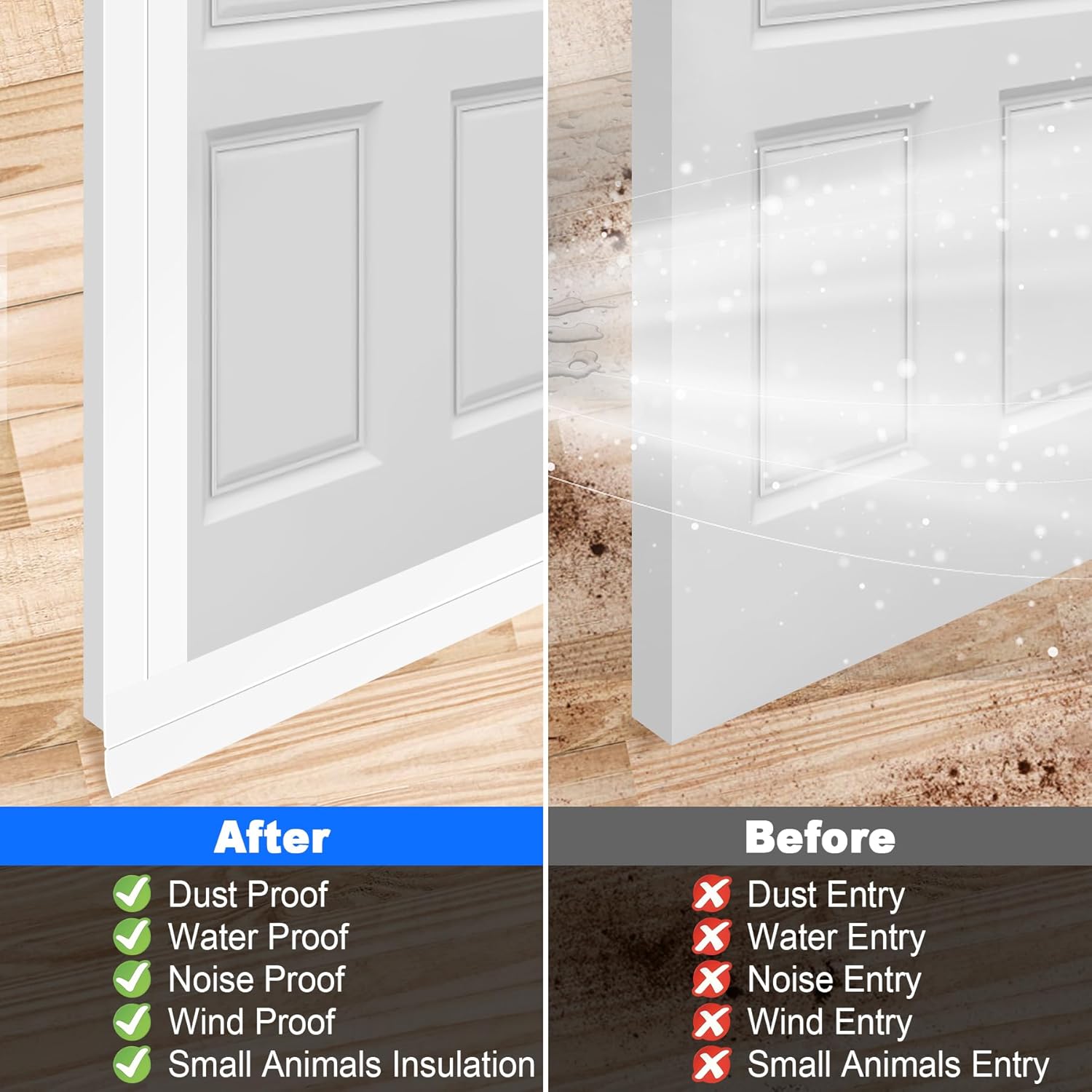 ToLanbbt Weather Stripping Silicone Door Seal Strip 2 in x 20 ft Door Draft Stopper Self Adhesive Door Draft Tape, Side & Bottom Gaps Insulation Strip for Glass Shower Door Sliding Door Window, White