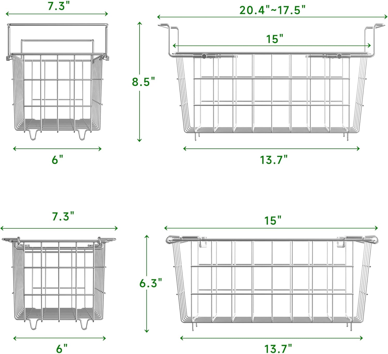 3Pack Adjustable Freezer Organizer Bins - Stackable & Hanging for 7 Cu.Ft Chest Freezer