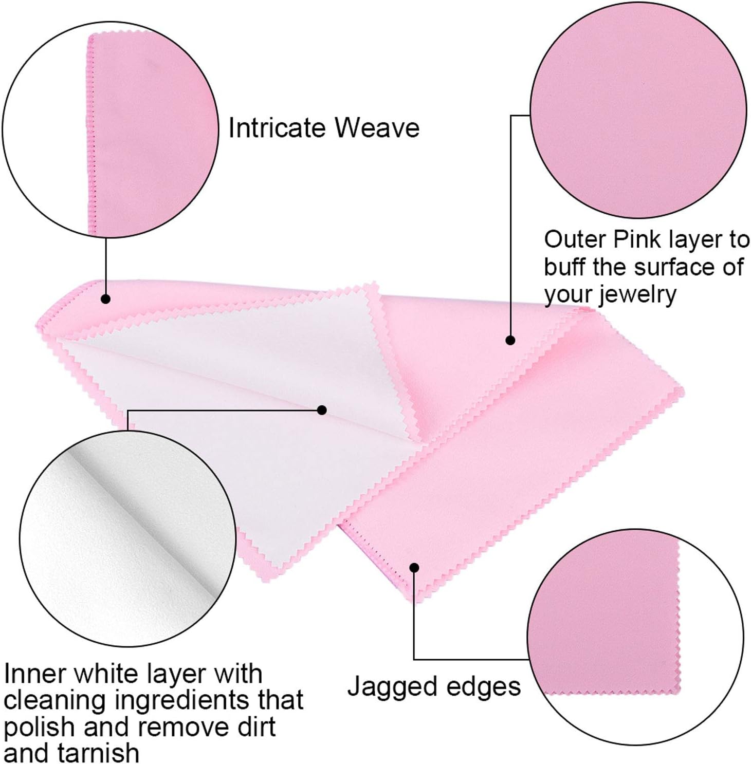 SEVENWELL Silver Polishing Cloth, Jewelry Cleaner Cloth for Sterling Silver Jewelry, Gold, Platinum, Silverware, Diamonds, Gemstones, Coins (Pink)