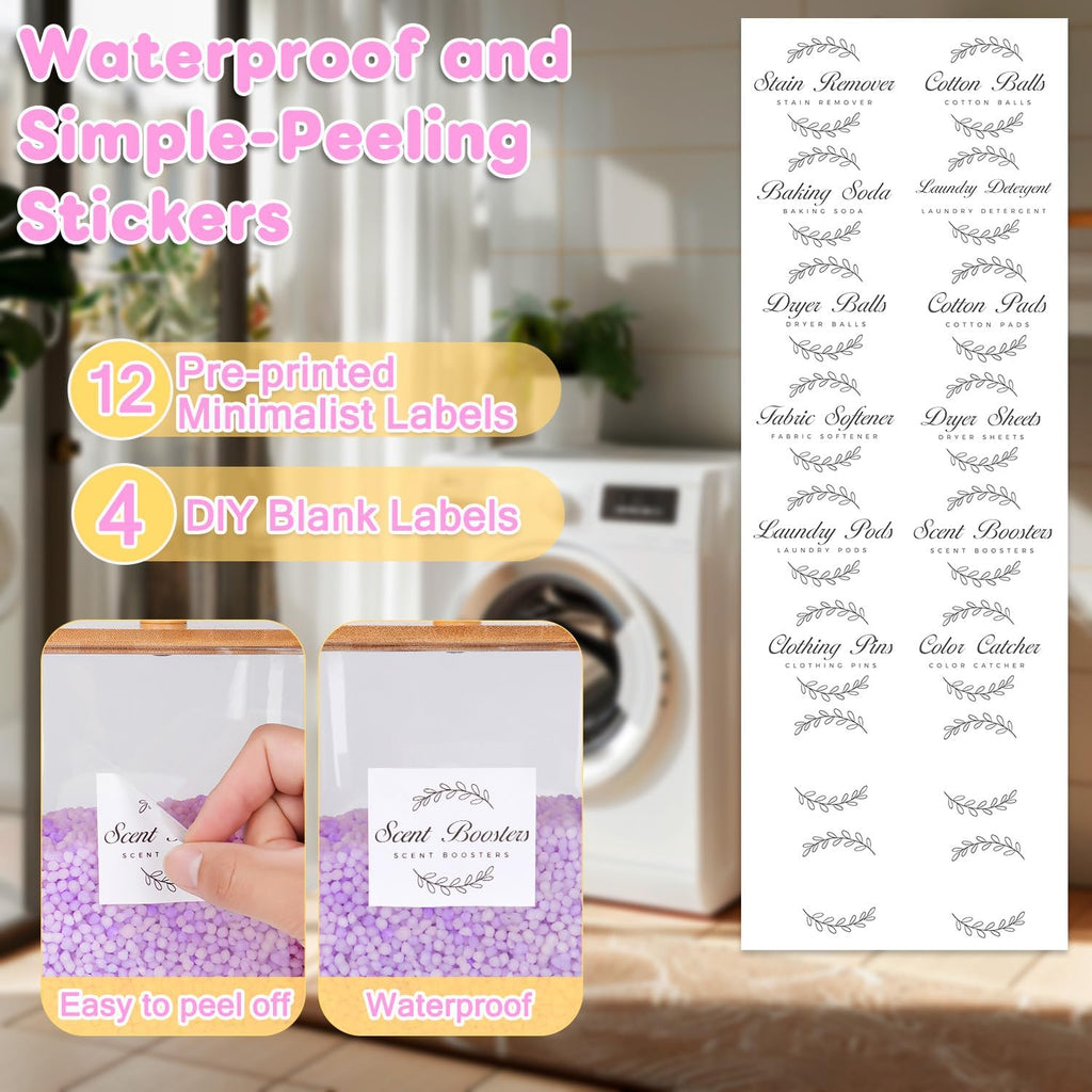 efluky 4 Pack Laundry Pods Container & Dryer Sheet Holder Set,Clear Laundry Room Organization Containers with Bamboo Lids and Labels,Laundry Pods Holder for Scent Booster,Powder,Pod
