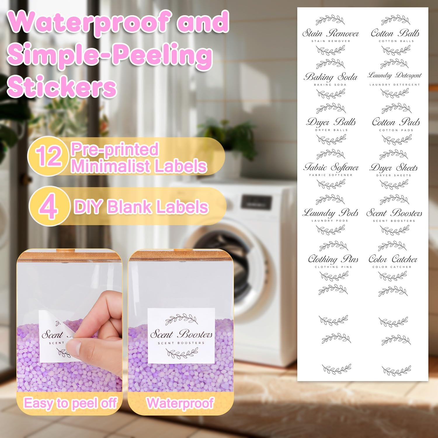 efluky 3 Pack Laundry Pods Container & Dryer Sheet Holder Set,Clear Laundry Room Organization Containers with Bamboo Lids and Labels,Laundry Pods Holder for Scent Booster,Powder,Pod
