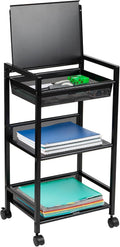 Mind Reader Cart with Covered Compartment, Office Organizer, Storage, 3-Tier, Office, Metal, 15.5" L x 11" W x 28.25" H, Black