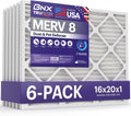 BNX TruFilter 16x20x1 Air Filter MERV 8 (6-Pack) - MADE IN USA – Dust & Pet Defense Electrostatic Pleated Air Conditioner HVAC AC Furnace Filters for Dust, Pet, Mold, Pollen MPR 600 – 700 & FPR 5