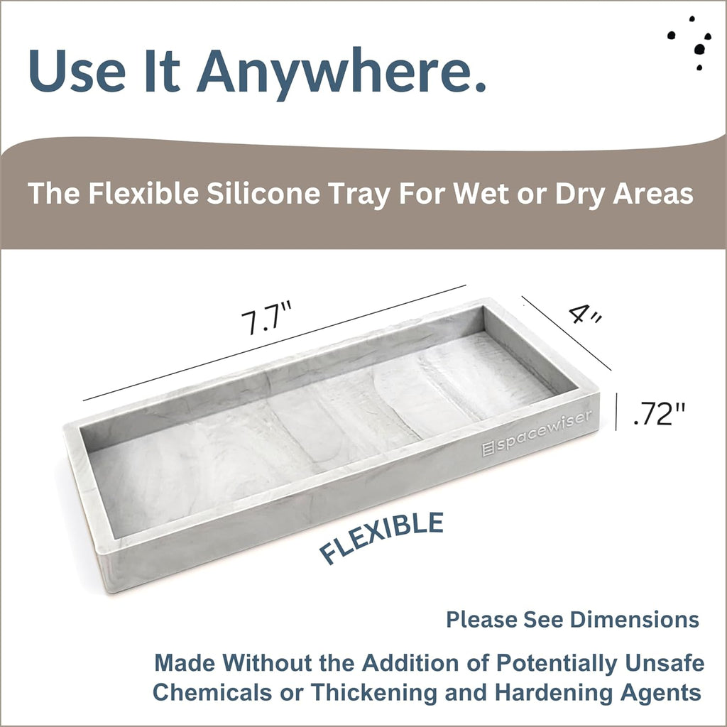 Countertop and Vanity Tray - Small 7.7” Silicone Tray for Soap Dispenser Bottles, Sponge Holder for Kitchen Sink Caddy Organizer, Bathroom Trays, Dish Soap Holder for Kitchen Counter, Keys