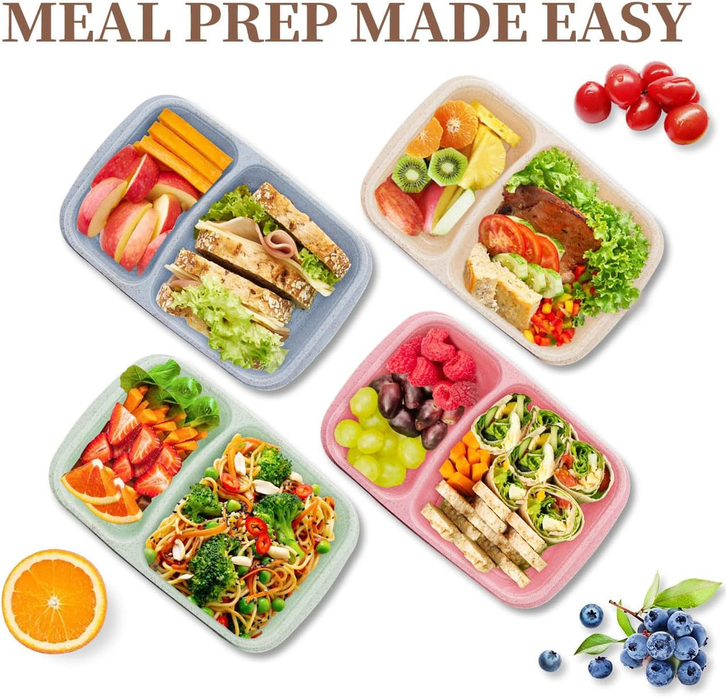 4 pack Bento Lunch Box, 2 Compartments Meal-Prep Containers with Lids, Microwave & Dishwasher Safe, Reusable Divided Food Food Storage Containers -Stackable for Travel, School and Work