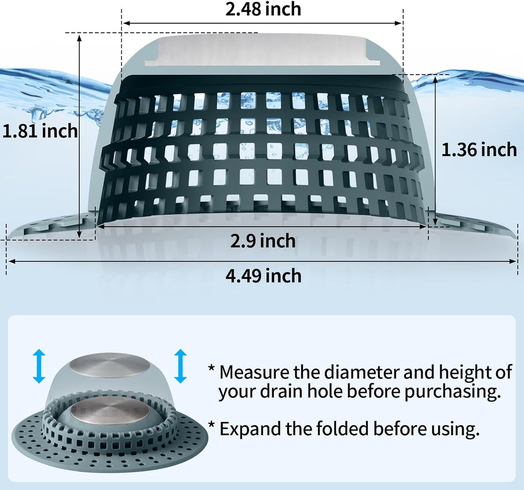 Shower Drain Hair Catcher, Bathtub Drain Cover Foldable Silicone Shower & Tub Protector for Pop-Up & Regular Drains