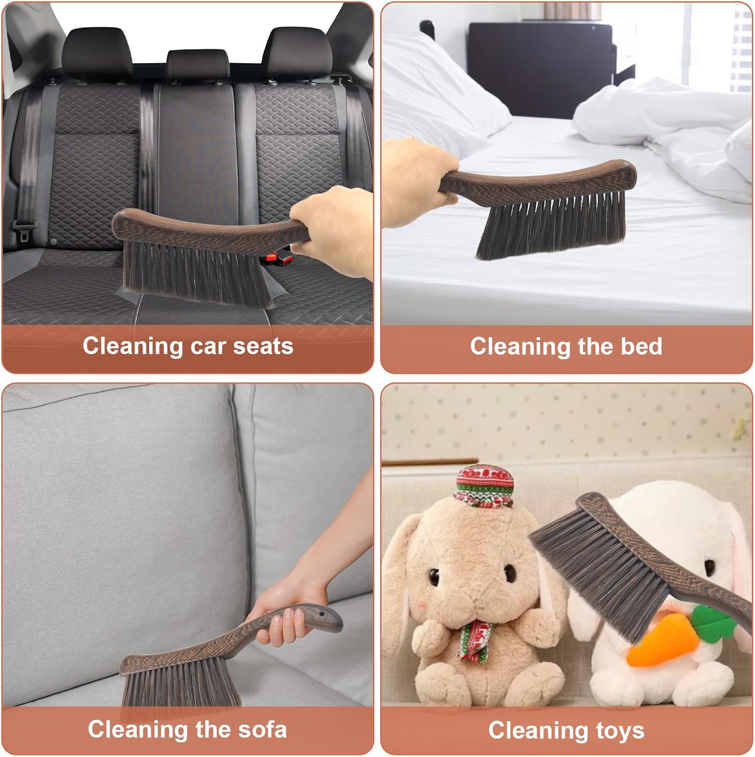 Hand Broom Brush, Wooden Handle Soft Bristle Cleaning Dust Brush,Bench Brushes with Bristlesfor Furniture, Bed, Car, Bench, Crevice Cleans, Sofa, Fireplace, Clothes（Curved Handle）