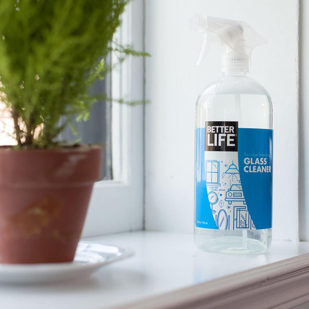 Better Life Glass Cleaner, Streak-free Window Cleaner, Surface Cleaning Spray, Mirror, Screen and Shower Door Cleaner, Removes Fingerprints, Dust, Dirt, Unscented, 32 Oz, Pack of 2
