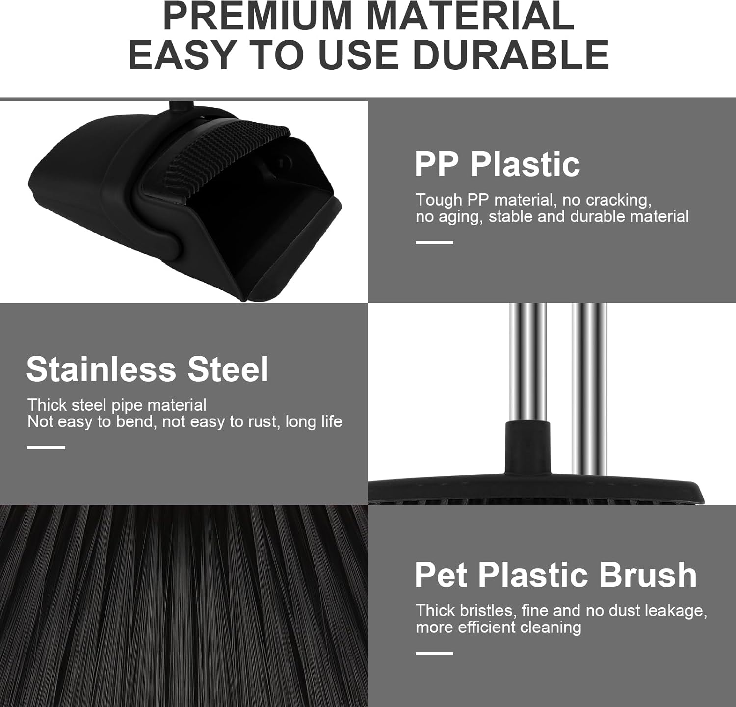 Broom and Dustpan Set, Household Broom with Dustpan Combo Set, 51" Long Handle, Dust Pan Set for Kitchen Office Lobby Floor
