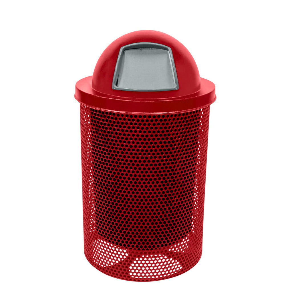 COATEDOUTDOORFURNITURE RDT-P-TXTRED Heavy Duty Round Trash Receptacle with Dome Top, Liner Included, 32 Gallon, Textured Red, Made in America