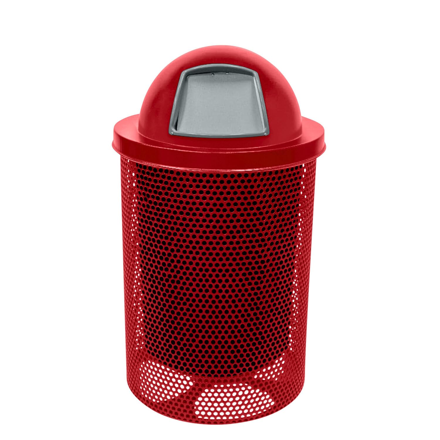 COATEDOUTDOORFURNITURE RDT-P-TXTRED Heavy Duty Round Trash Receptacle with Dome Top, Liner Included, 32 Gallon, Textured Red, Made in America