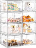 Plastic Drawers Storage, 8 Pack Clear Stackable Storage Drawers, Acrylic Storage Bins with Drawers for Fridge Organizers, Small PlasticDrawers Stackable for Makeup Organizers Cosmetic Display