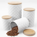 Pebble & Stem® White Metal Canister Set for the Kitchen Counter, Food Canister Set of 4, Airtight Lids, Sugar and Flour Containers for Countertops, Coffee and Tea Storage, Farmhouse Decor
