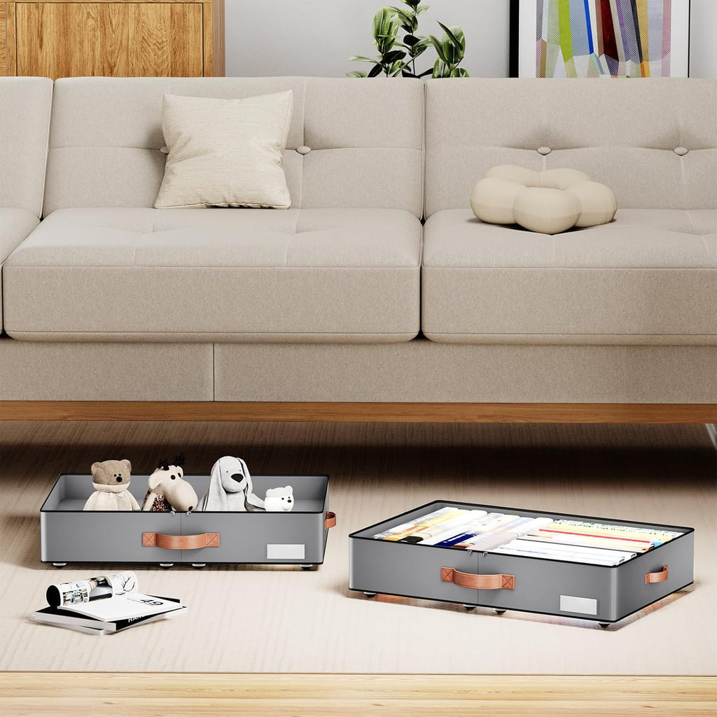 Under bed Storage With Wheels,Low profile 5.5 inches Height Storage Bins,Rolling Under bed Shoe Storage Containers,Under bed Storage Drawers for clothes & blankets
