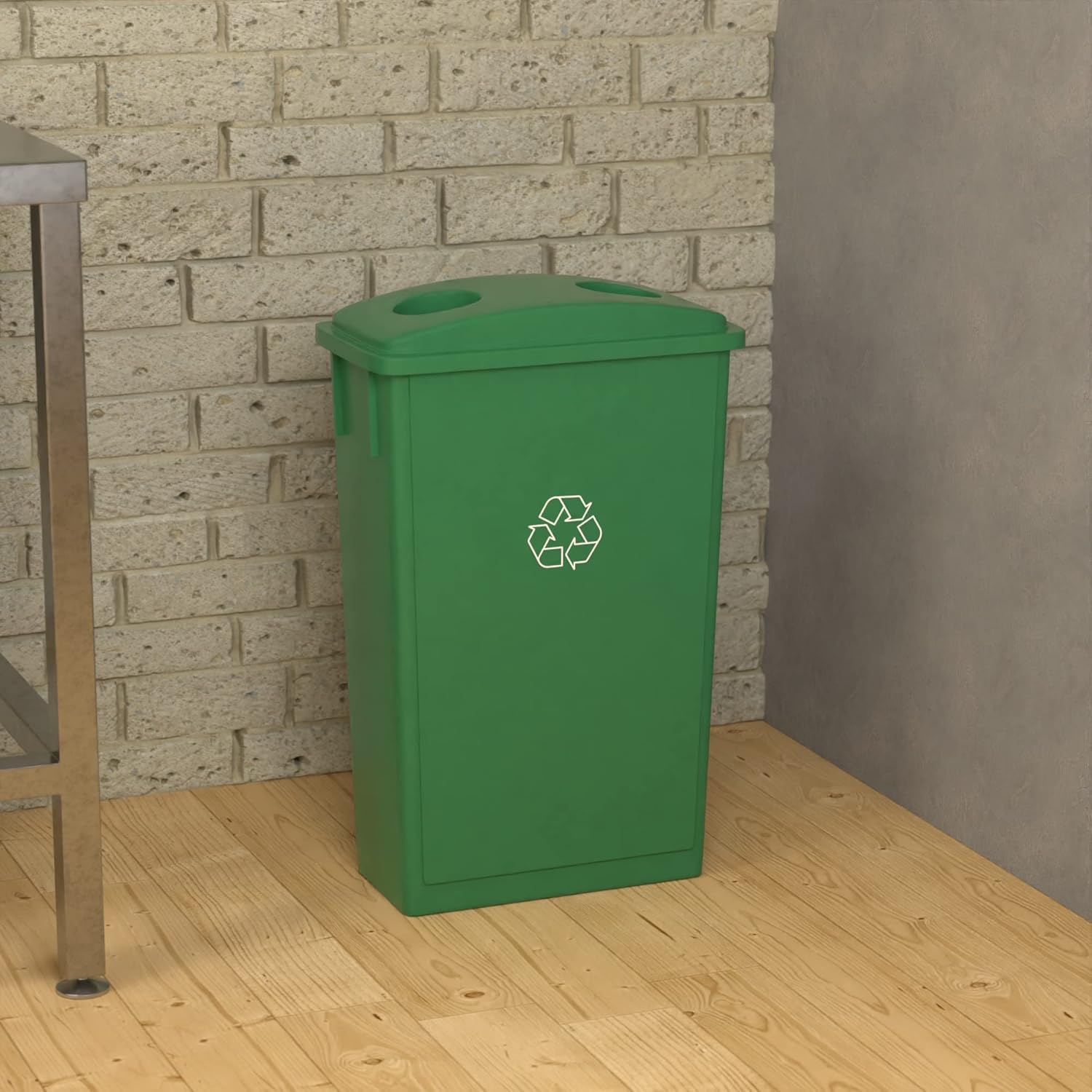 23 Gallon Green Recycle Slim Jim Trash Can with Bottle Slot Lid