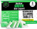 Rockin' Green Deep Cleaning and Deodorizing Tablets for Dishwashers, Washing Machines, and Garbage Disposals, Removes Odor and Residue (Dishwasher Cleaning Tablets, 8 Pack)
