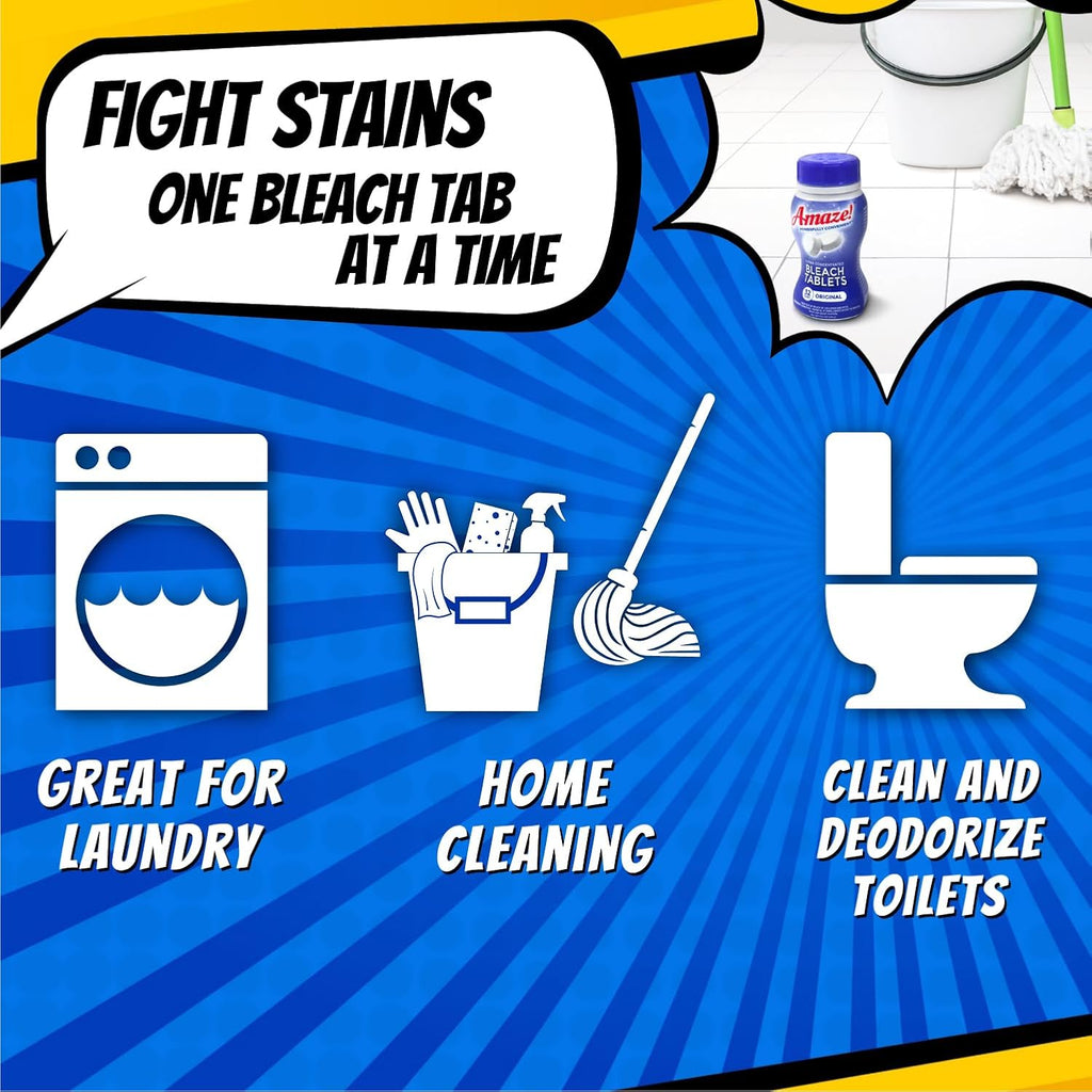 AMAZE Ultra Concentrated Bleach Tablets [32 tablets] - Original Scent - for Laundry, Toilet, and Multipurpose Home Cleaning. No Splash Liquid Bleach Alternative
