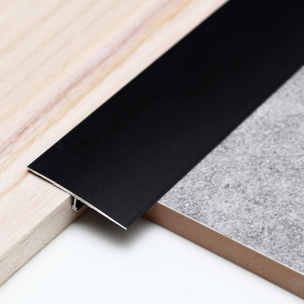 3Pcs Aluminum T Molding Trim & Floor Transition Strips, Flat Divider Strip for Door Threshold and Joining Flooring Gaps of Laminate Planks Tile (2.9Ft x 1.6In, Matte Black)