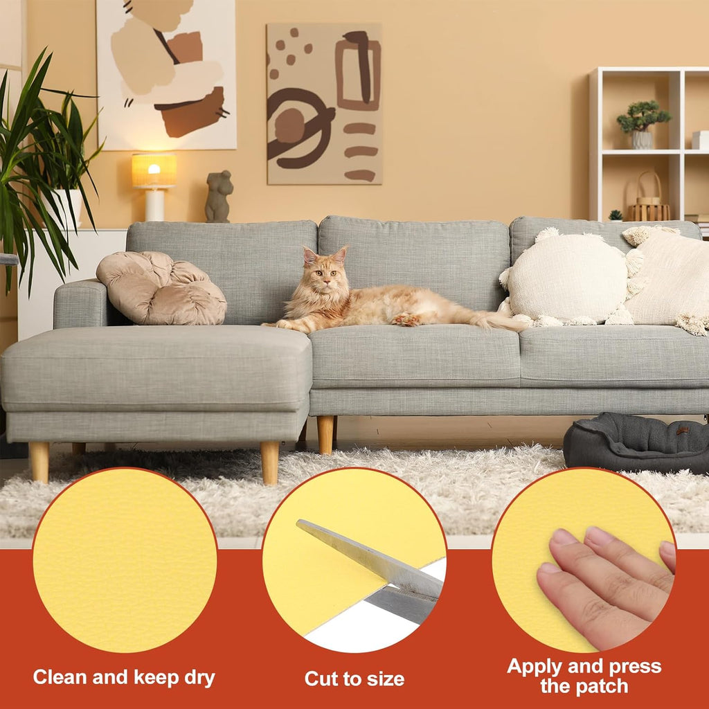 PATIKIL Leather Patches Tape for Furniture, 6.3 x 61 Inch Self Adhesive Vinyl Leather Repair Kit Cover Sheet for Couch, Sofa, Car Seats, Office Chair, Bright Yellow