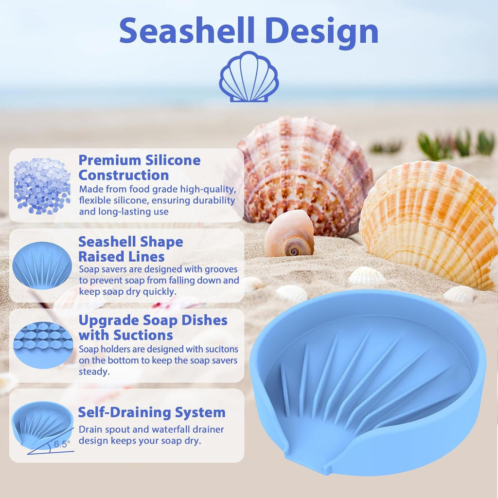 Self Draining Soap Dish, Silicone Suction Cup Soap Holder Tray Savers Container Sponge Holder for Bar Bathroom Shower Kitchen Sink, Can Extend Soap Life (1, Sky)