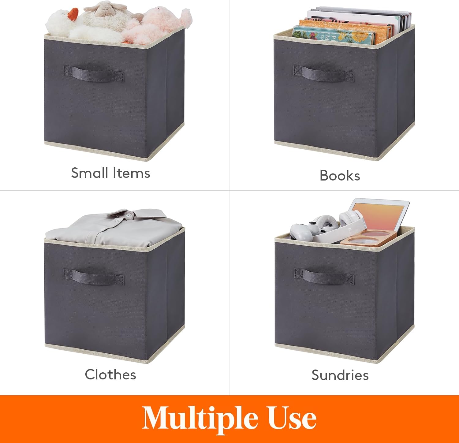 Lifewit Set of 10 Fabric Storage Cubes, Foldable Storage Box, Storage Box with Handles, Basket and Storage Boxes for Clothes, Toys, 33 x 33 x 33 cm, Grey