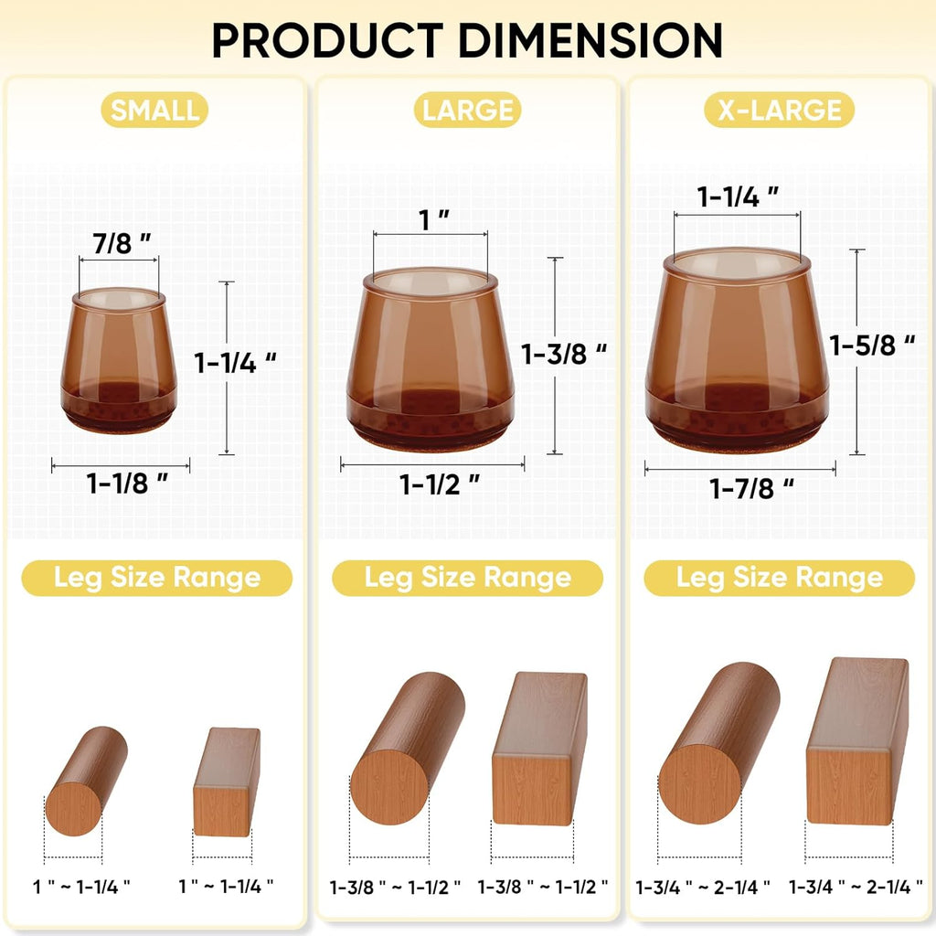 BALEINE 24 Pack Silicone Chair Leg Floor Protectors, Stool Leg Protectors Cap, Non-Slip Chair Leg Caps for Hardwood Floors (Brown, X-Large, 24 Pack)