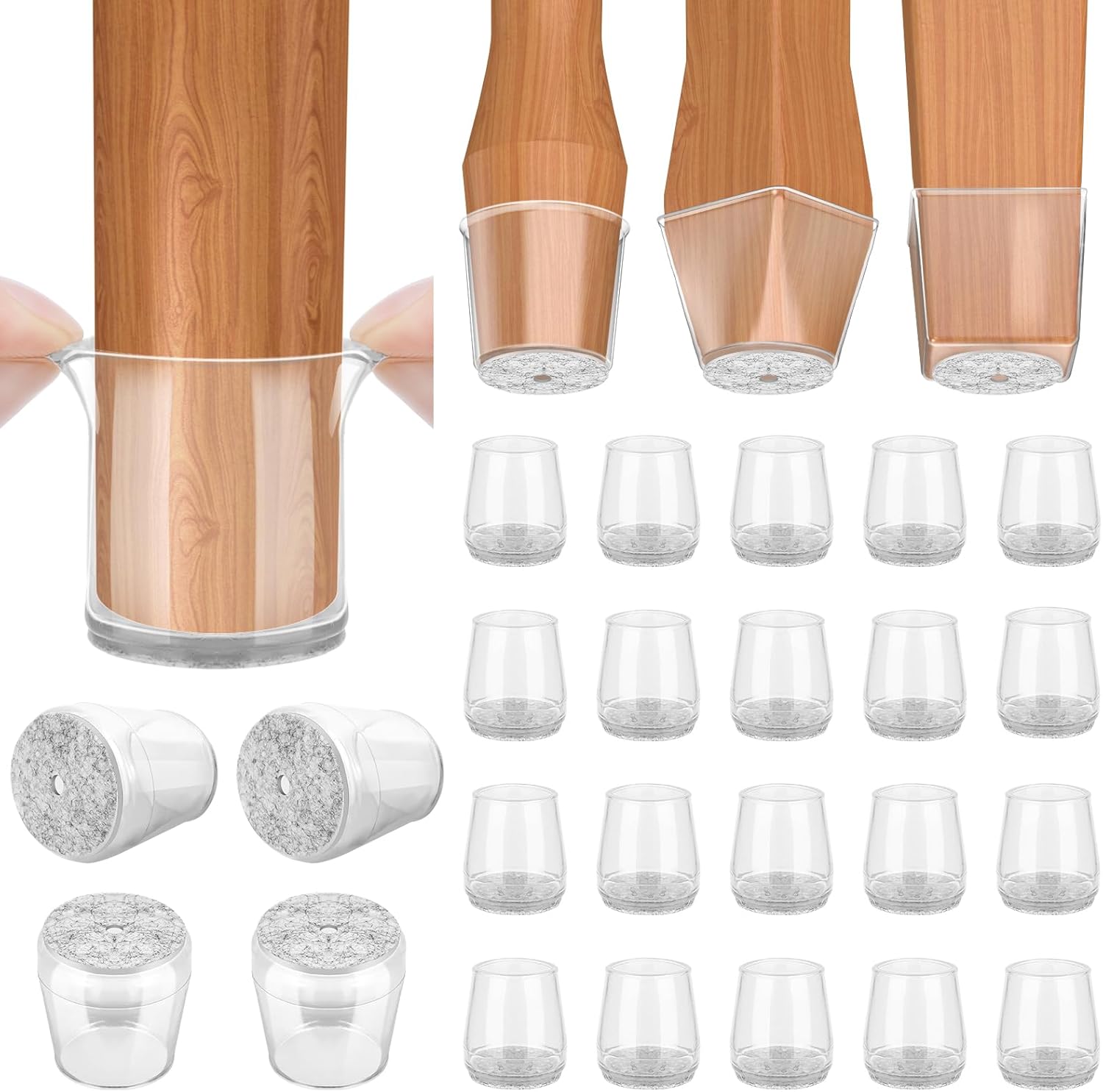 BALEINE 24 Pack Silicone Chair Leg Floor Protectors, Stool Leg Protectors Cap, Non-Slip Chair Leg Caps for Hardwood Floors (Clear & Small, 24 Pack)