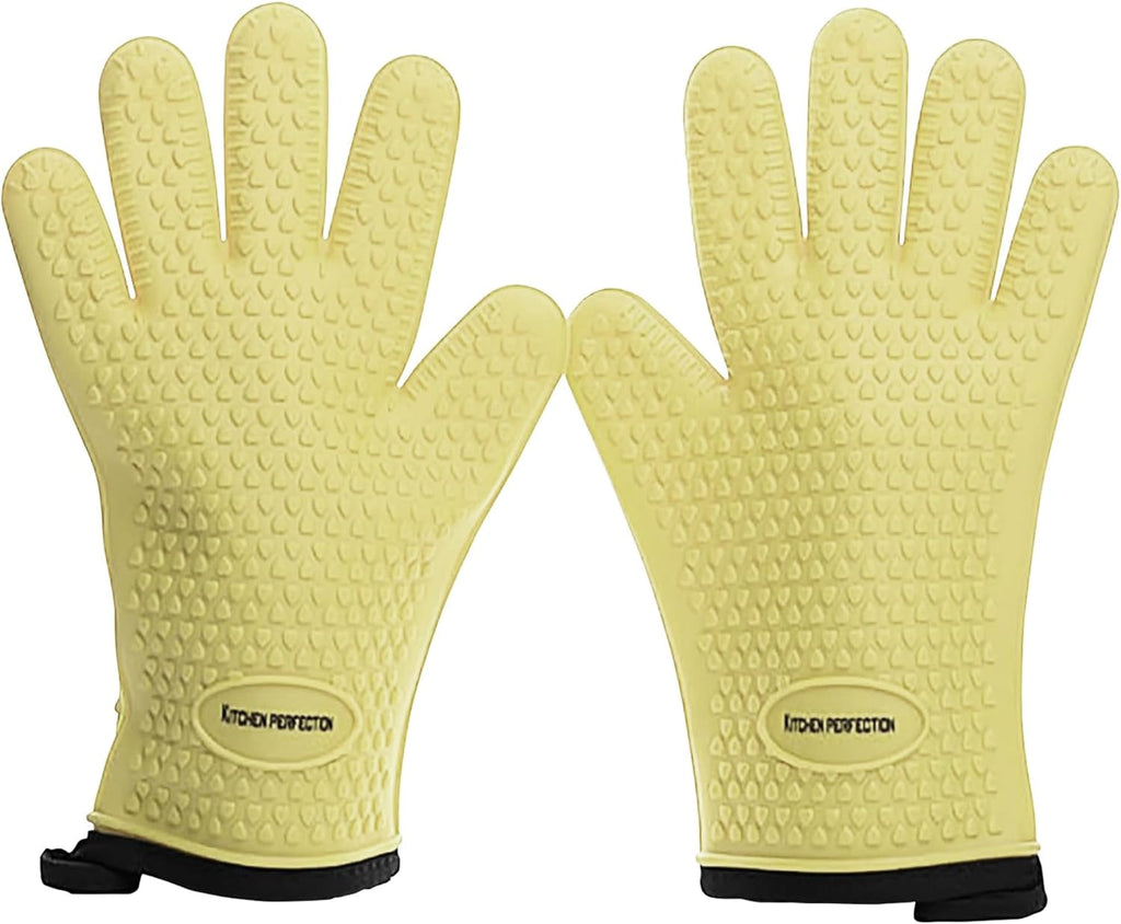 KITCHEN PERFECTION S Silicone Smoker Oven Gloves for Women -Extreme Heat Resistant BBQ Gloves -Handle Hot Food Right on Your Grill Fryer |Waterproof Oven Mitts Cooking Gloves |Superior Set+3 Bonuses