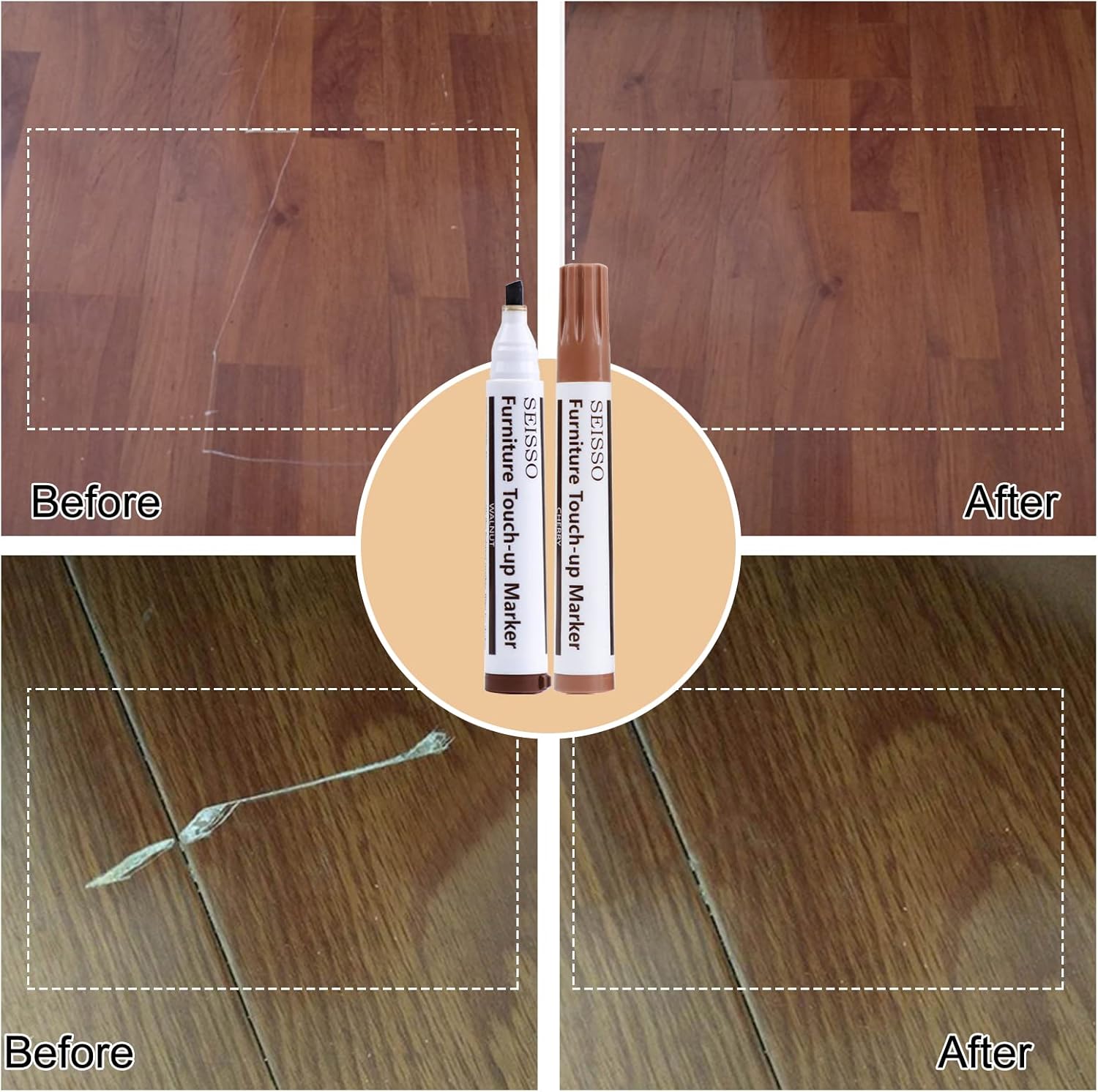 SEISSO Wood Furniture Repair Kit, Wood Filler and Touch Up Markers, Set of 28 Laminate Vinyl Floor Repair Kit for Scratches, Cracks, Holes, Discoloration for Door, Floor, Table, Cabinet