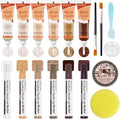 Wood Furniture Repair Kit - 6 Oak Color Wood Fillers with 6 Touch Up Markers and Wood Polish Wax for Wooden Stains, Scratch Repair, Cracks, Perfect for Laminate, Cabinet, Tables, Oak, Walnut