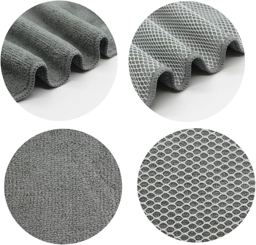 Microfiber Dish Cloths Fast Drying Kitchen Cleaning Cloth Dish Rags Dust Cloths Ultra Absorbent Lint Free Washcloths with Poly Scrub Side 12inch x 12inch 8 Pack (Gray)