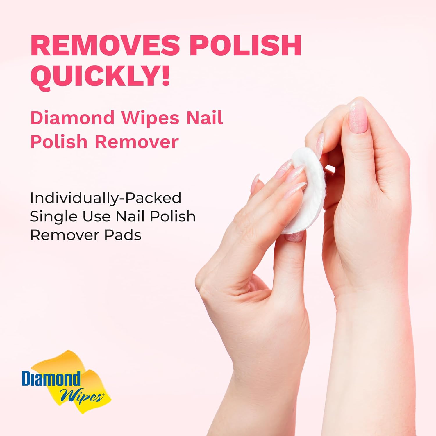 Diamond Wipes Nail Polish Remover Wipes with Aloe Vera, Acetone Nail Polish Remover Pads, Case of 500 Individually Wrapped Nail Polish Wipes