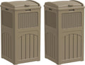 Greesum 33 Gallon Outdoor Trash Can with Lid (2-Pack), Heavy Duty Resin Garbage Bin, Waterproof & UV Resistant for Patio, Garden, Deck, Yard, Light Coffee