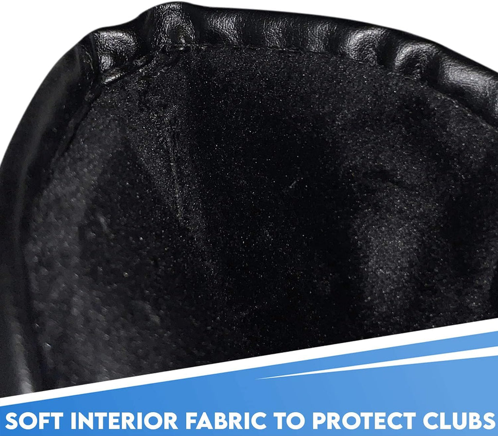 Premium Magnetic Leather Iron and Wedge Golf Club Head Covers | Set of 10 | Fits Most Clubs | Embroidered Club Label on Both Sides of Club Head Cover