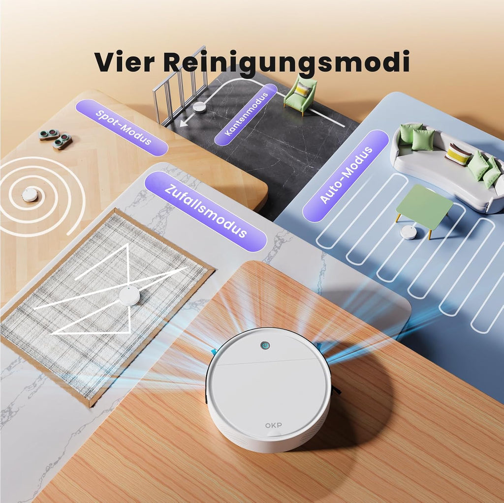 OKP Robot Vacuum Cleaner K5B, Super Thin, Powerful Suction, Cleaning Schedules, Self-Charging, Robotic Vacuums with Wi-Fi/App/Alexa Control, Ideal for Pet Hair Carpets Hard Floors