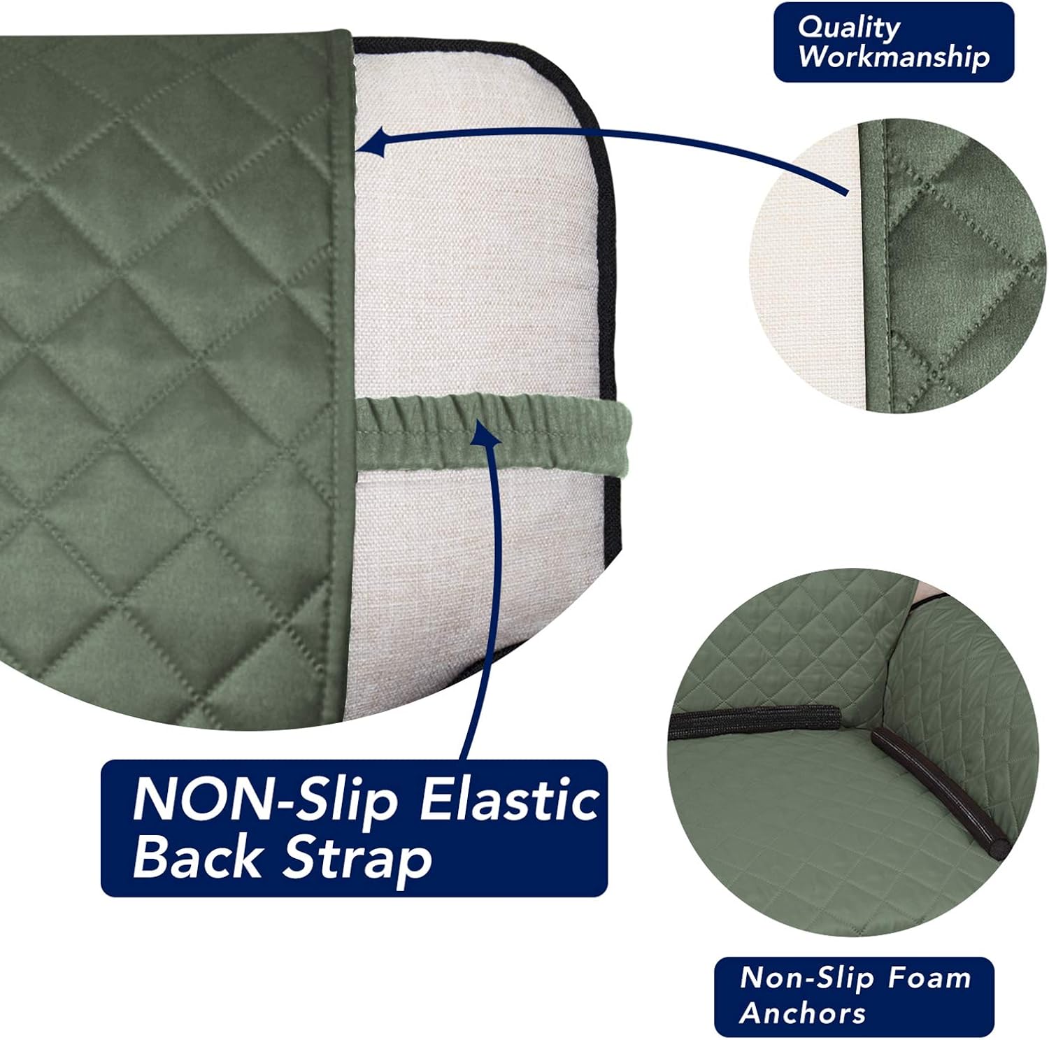 PureFit Reversible Quilted Sofa Cover, Water Resistant Slipcover Furniture Protector, Washable Couch Cover with Non Slip and Elastic Straps for Kids, Dogs, Pets (XX Large, Greyish Green/Beige)
