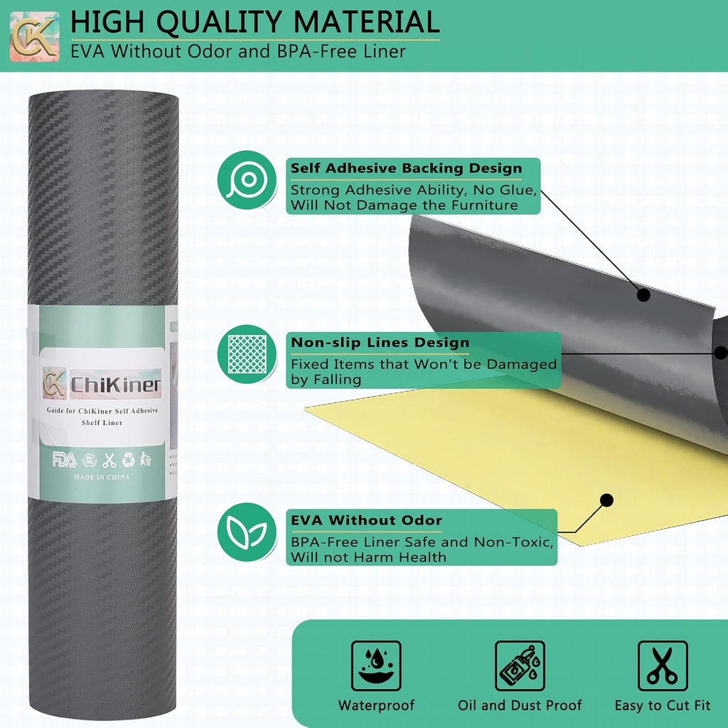 Self-Adhesive Shelf Liner Kitchen Liner, Waterproof Backed Paper Easy Peel and Stick Contact Liner Without Residue for Decor Your Desk Surface, Kitchen Countertops (Silver, 17.5 x 393.7 inches)