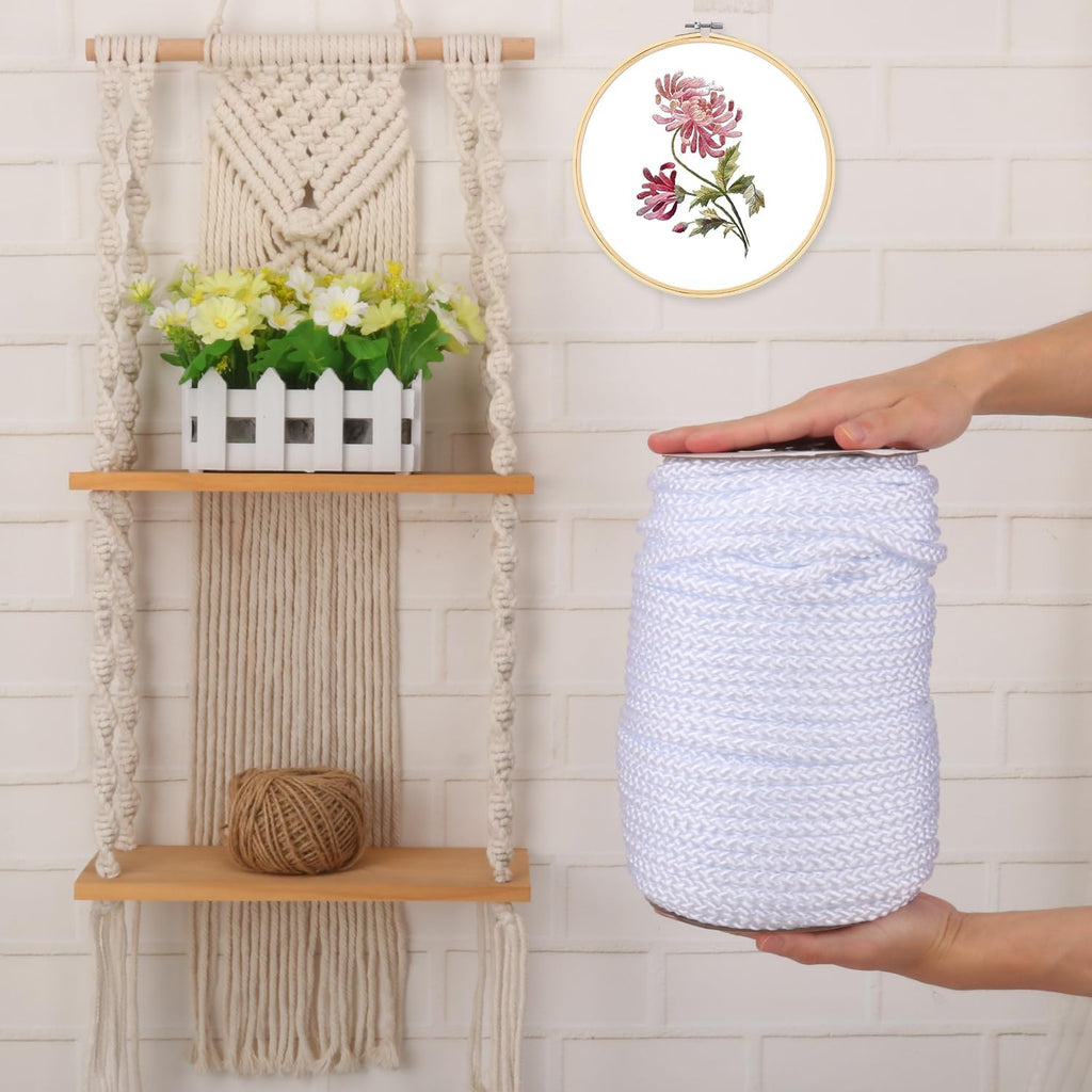 3/8 Inch White Polyester Rope - 250 White Low Stretch Polyester Rope for Hiking, Kayaking, Tarps, Camping