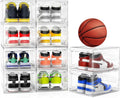 Mitees 10 Pack XX Large Thicken Sturdy Hard Plastic Clear Stackable Shoe Storage Boxes for Size 12, Sneaker Shoe Rack Containers Holders Bins Display Case Organizer for Closet, White