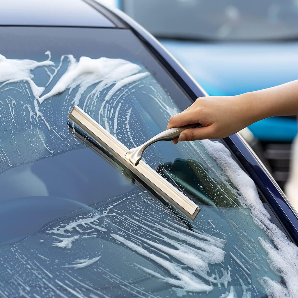 Ettori Shower Squeegee Clear Glass Wall Cleaner Stainless Steel with Suction Storage Hook -10'', Chrome