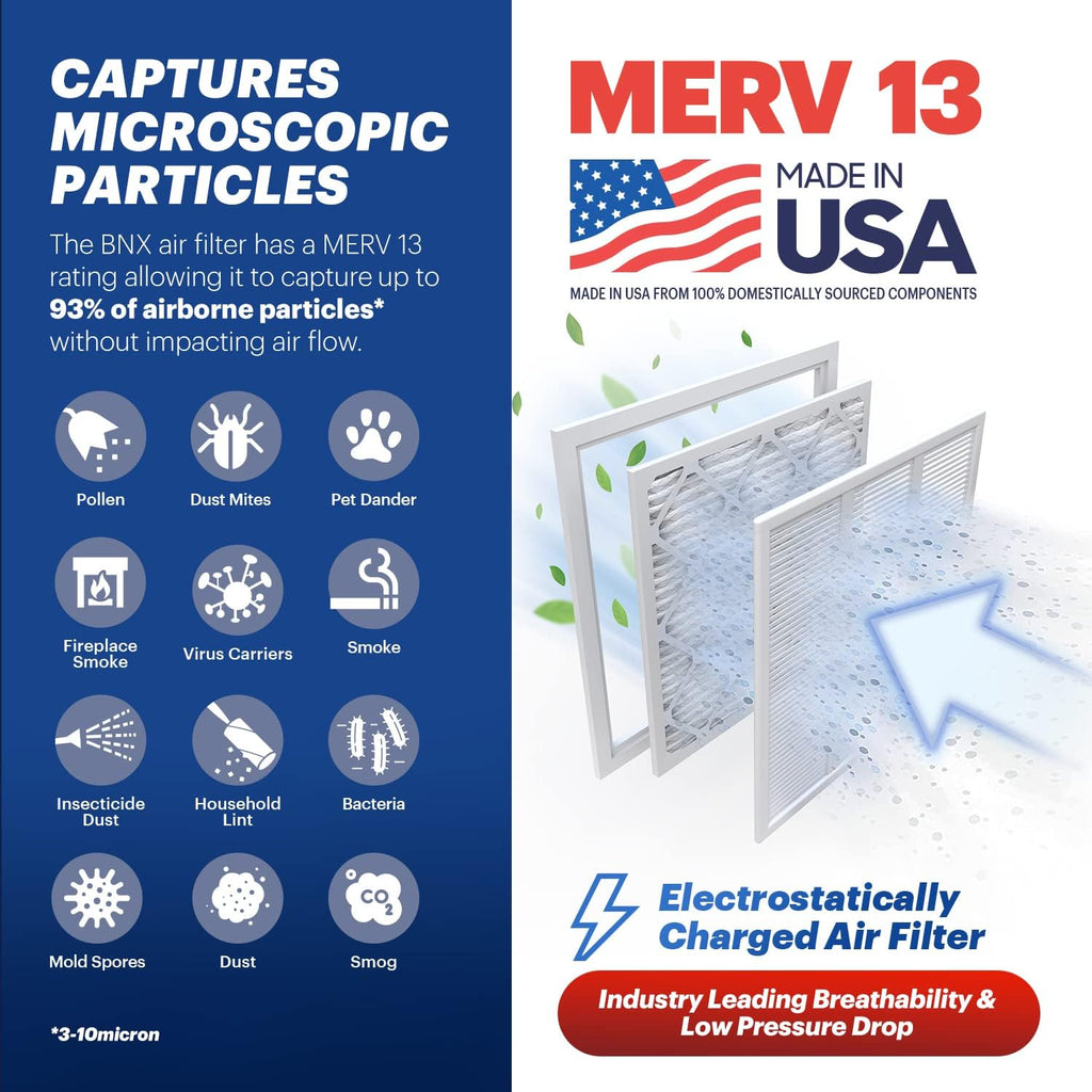 BNX TruFilter 14x30x1 Air Filter MERV 13 (4-Pack) - MADE IN USA - Electrostatic Pleated Air Conditioner HVAC AC Furnace Filters for Allergies, Pollen, Mold, Bacteria, Smoke, Allergen, MPR 1900 FPR 10