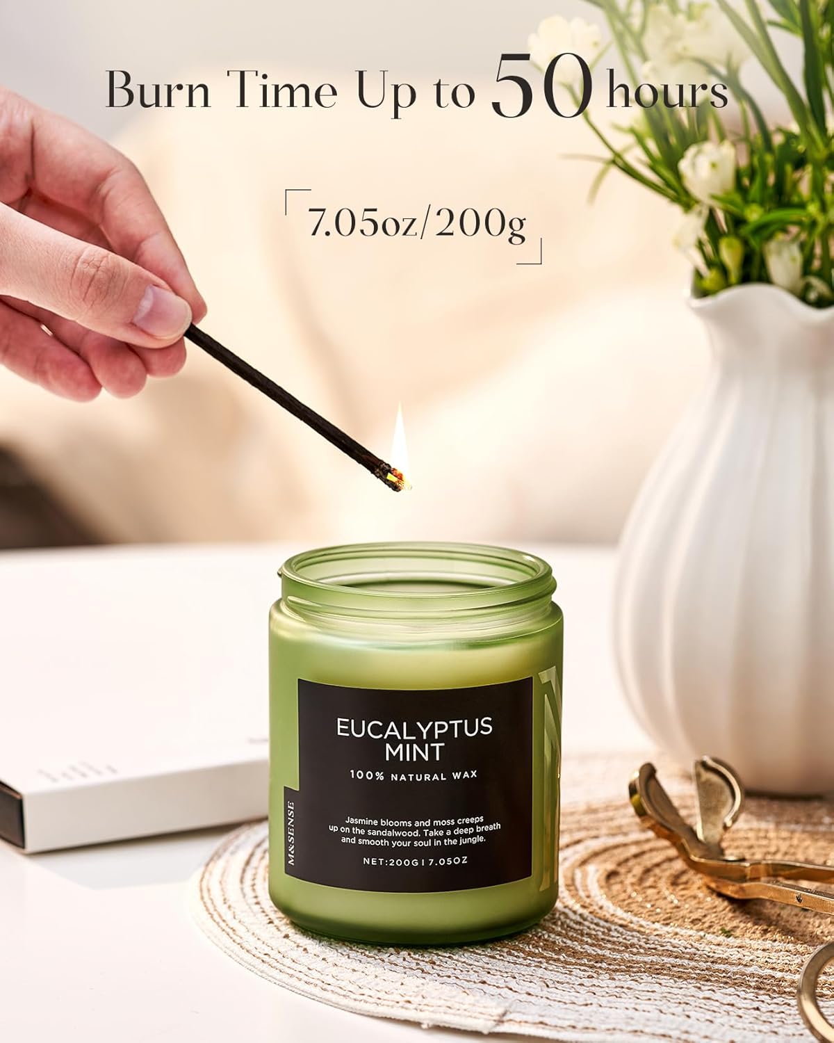 M&SENSE Eucalyptus & Mint Candles for Home Scented, Clean Non Toxic Aromatherapy Candle Gift 7.05oz 50 Hours Burn for Stress Relief Meditation Yoga Relaxing SPA