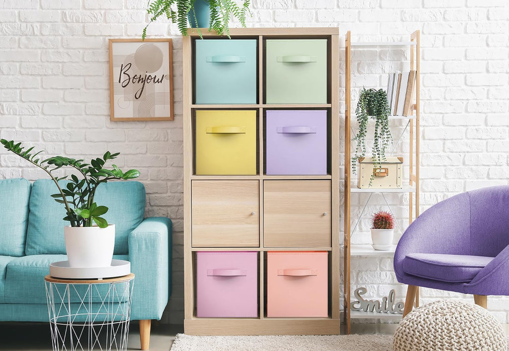 Sorbus Fabric Storage Cubes - 6 Foldable Storage Bins for Organizing Pantry, Cubbies, Toy Box - Clothes Storage & Closet Organizer - 13 Inch Collapsible Cube Baskets for Shelves with Handle