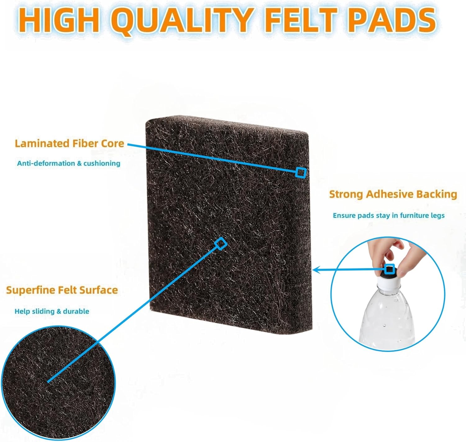 Furnigear Felt Strips with Adhesive Backing for Furniture - Felt Furniture Pads for Hardwood Floors, Furniture Chair Feet Felt Pads, Furniture Floor Protector Sliders 30 Pcs 3 x 1/2" Rectangular Brown