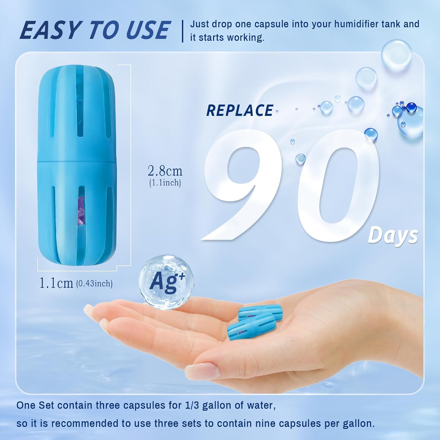 Humidifier Cleaner, 3 Pack Humidifier Cleaning Fish for Universal Humidifiers Tanks 90 Days, Purifies Water & Prevent Hard Water Build-Up, Reduce White Dust and Odors