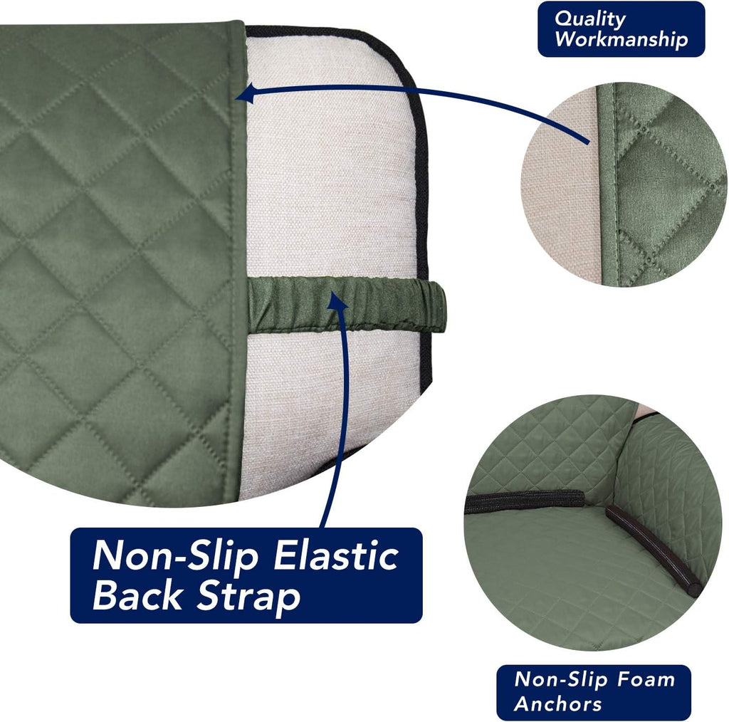 PureFit Reversible Quilted Sofa Cover, Water Resistant Slipcover Furniture Protector, Washable Couch Cover with Non Slip and Elastic Straps for Kids, Dogs, Pets (Chair, Greyish Green/Beige)