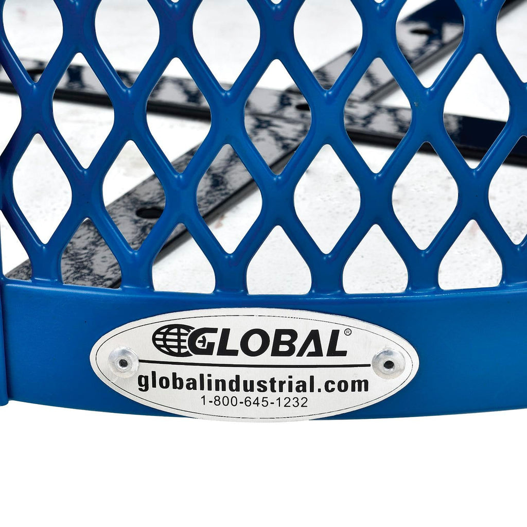 Global Industrial Outdoor Diamond Steel Trash Can with Flat Lid and Plastic Liner, 36 Gallon Capacity, Blue, Thermoplastic Coating, 23-1/2" Diameter, 30" H