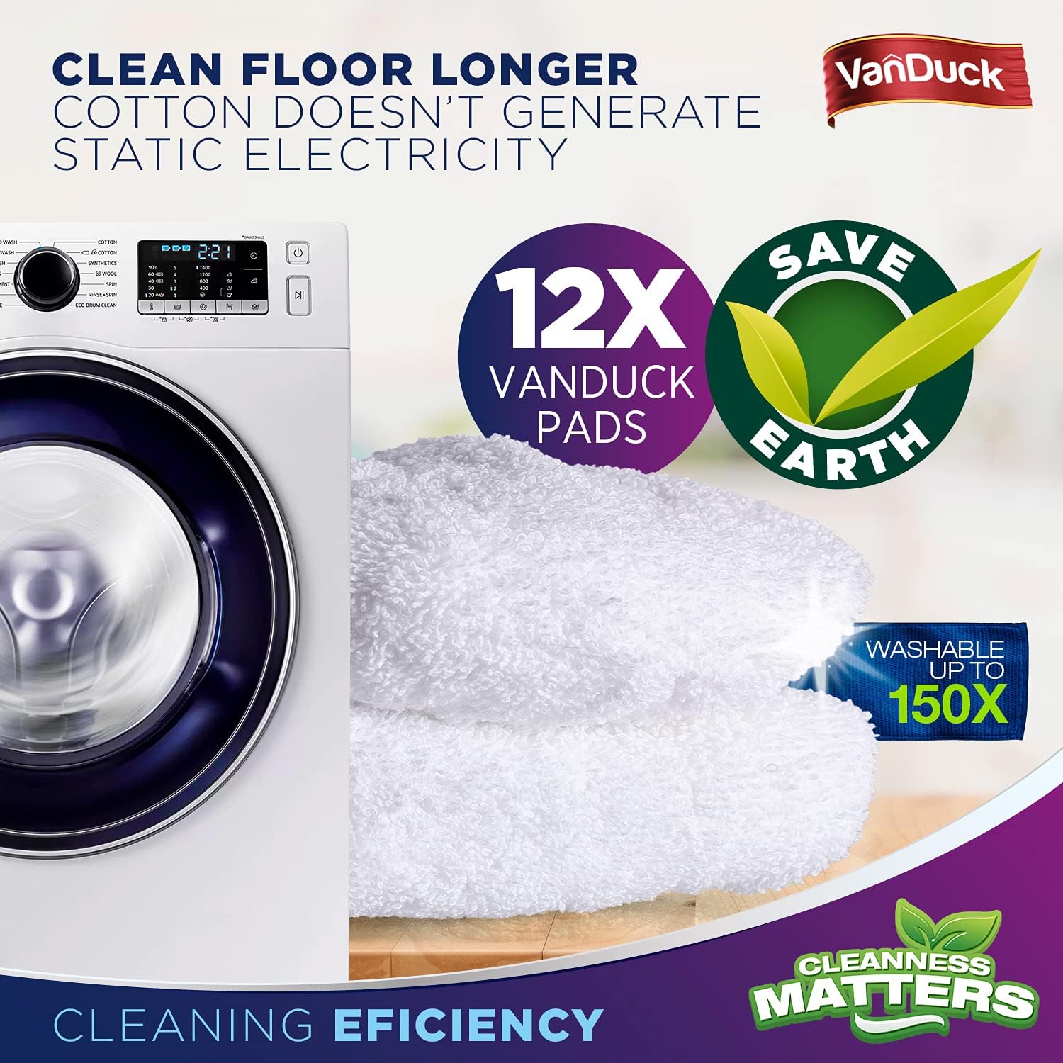 VanDuck 100% Cotton Terry Mop Pad 15x8 inch (24-Pack)