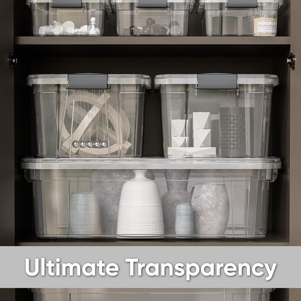 Superio Storage Bins with Lids- 4 Pack, 6.6 Qt Clear Boxes for Organizing, Stackable Plastic Containers- BPA Free, Non-Toxic, Odor Free, Organizer for Home, Office, Dorm
