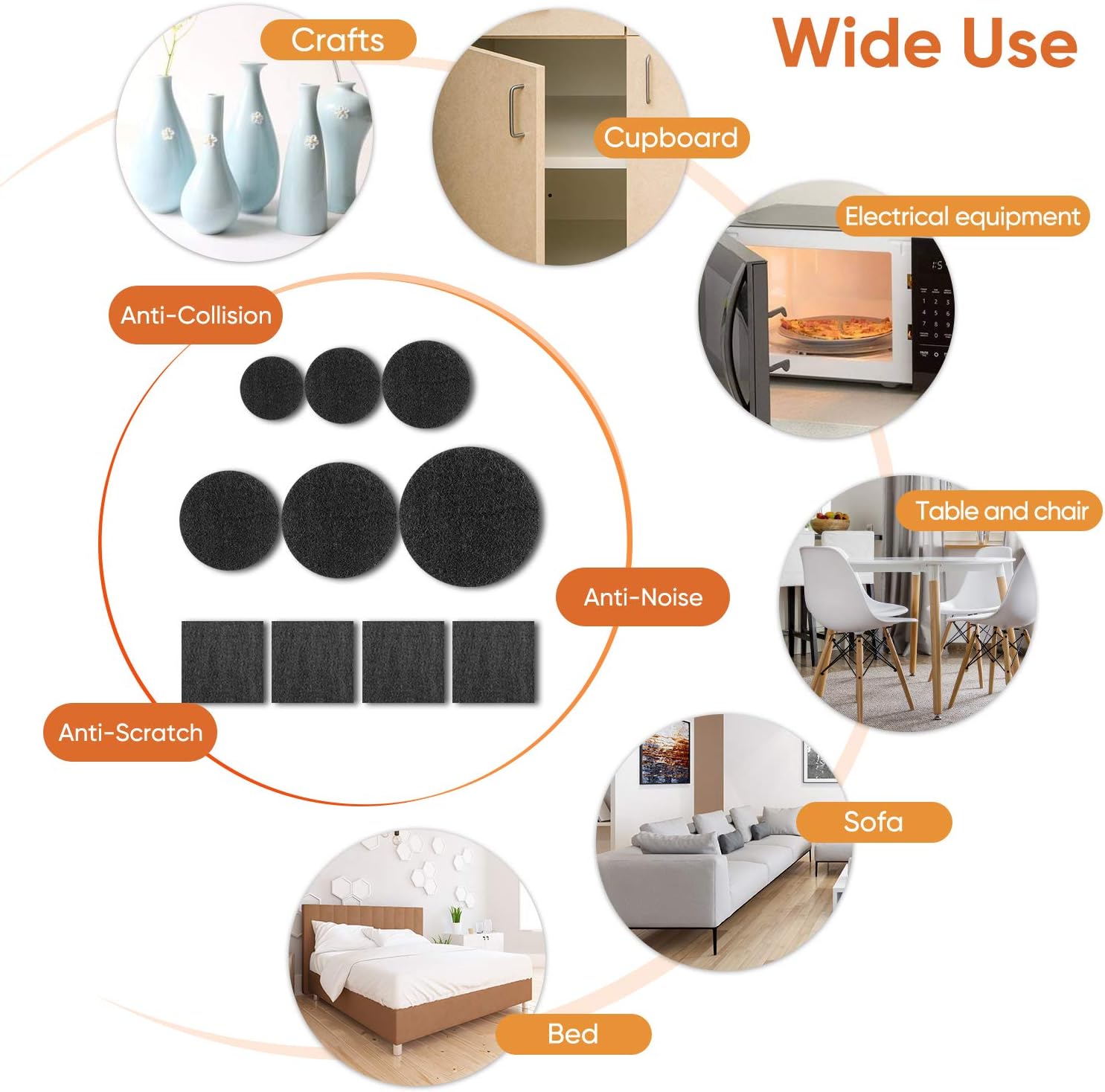 Furniture Pads 300 Pieces Felt Furniture Pads Premium Huge Pack, BAIPOK Self Adhesive Anti Scratch Floor Protectors for Desk Chair Legs and 60 Rubber Bumpers for Hardwood Tile Floor